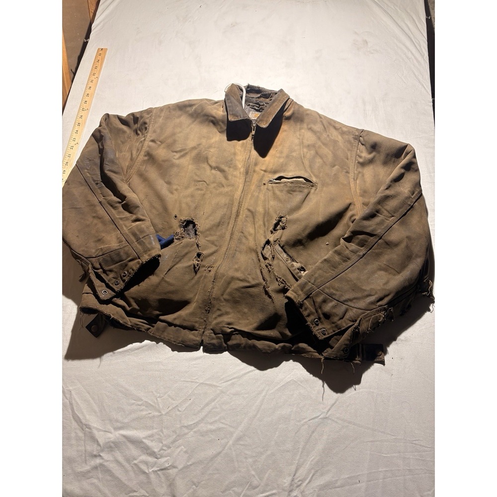 Vintage Carhartt Detroit Jacket Blanket Lined Brown Thrashed Workwear USA XL